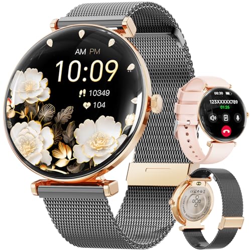Image of Hwagol Smart Watches for Women with Android iPhone Compatible[Calls /Metal Thin Body],1.43 inch Micro-Spherical AMOLED Screen,Sports Watch with Sleep /Heart Rate Monitor (BlackGold)