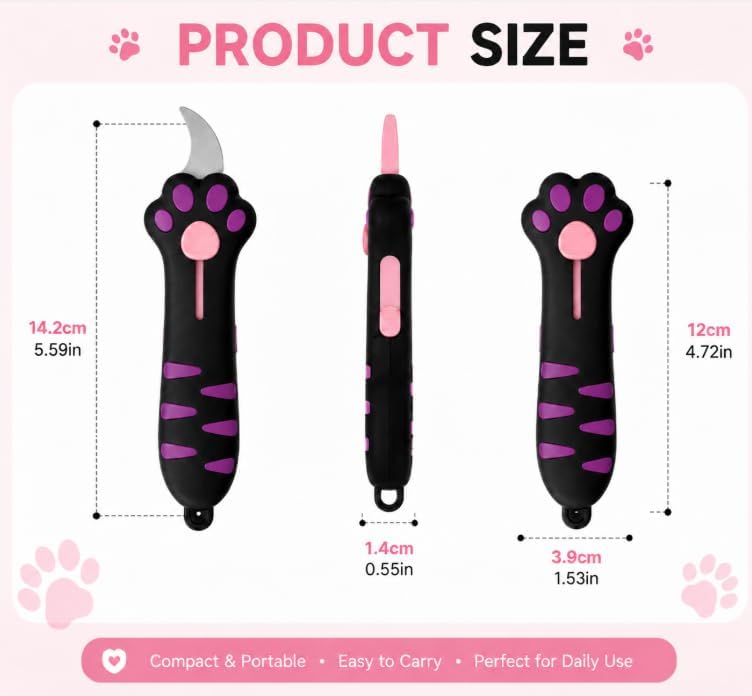 Cat Paw Box Cutter with 2-pcs Black Keychain, Retractable Claw Cutting Tool image 3