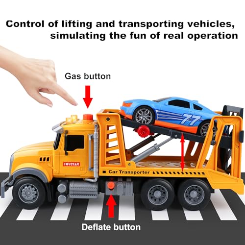 Image of Dwi Dowellin Toy Truck Transport Cars Carrier with Racing Car for Kids Toddlers,Birthday Gifts for Boy Toddler Child 3 4 5 6 Years Old