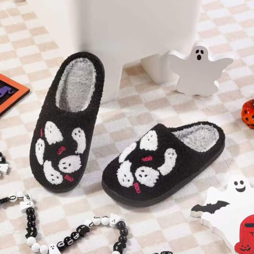Image of Halloween Pumpkin Slippers for Womens Mens Cute Cartoon Slippers Plush Warm Memory Foam Shoes