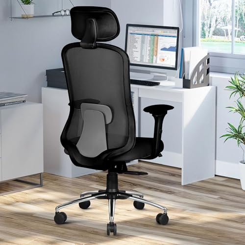 Image of ASTRIDE Erizo Ergonomic Office Chair for Work | Smart 3 Position Multilock Mechanism | 4D Soft Armrest | Adjustable Headrest & Lumbar Support | 3 Years Warranty | Heavy Duty Metal Base [Black-Grey]