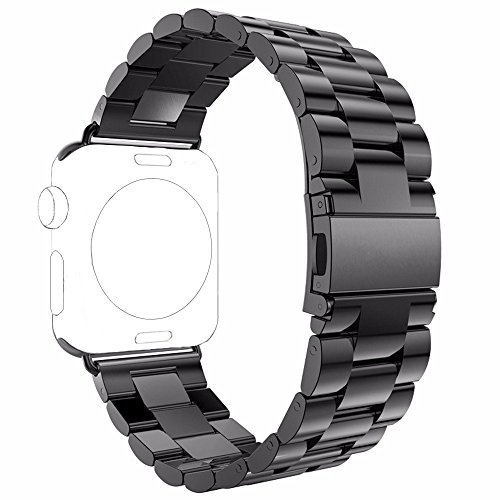 PUGO TOP Bracelet Replacement for Apple Watch Series 4 3 2 1, Acier Inoxydable Band pour Apple Watch (42mm/44mm, Noir)