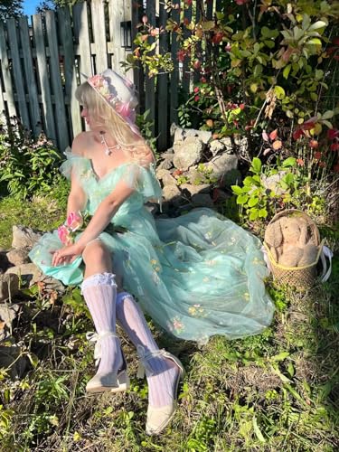 Cudiew Flower Embroideried Tulle Prom Dresses Women's Ruffle Cold Shoulder Long Formal Evening Gowns with Slit4