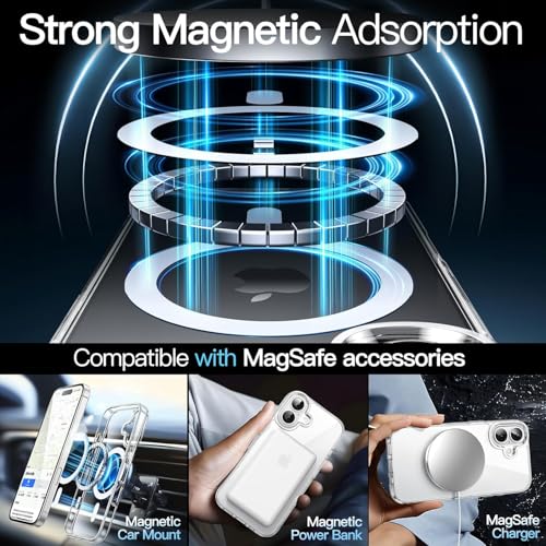 Image of JGD Magnetic Case for iPhone 16 6.1-Inch Compatible with MagSafe, Shockproof Phone Bumper Cover, Anti-Scratch Clear Back (Clear)