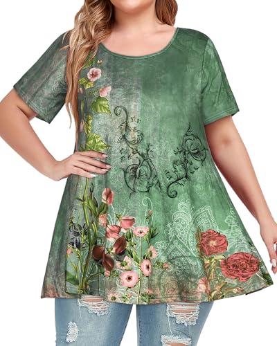 Image of JOELLYUS Plus Size Tops for Women Tunic Floral Casual Short Sleeves T Shirts Flowy Blouses 2026
