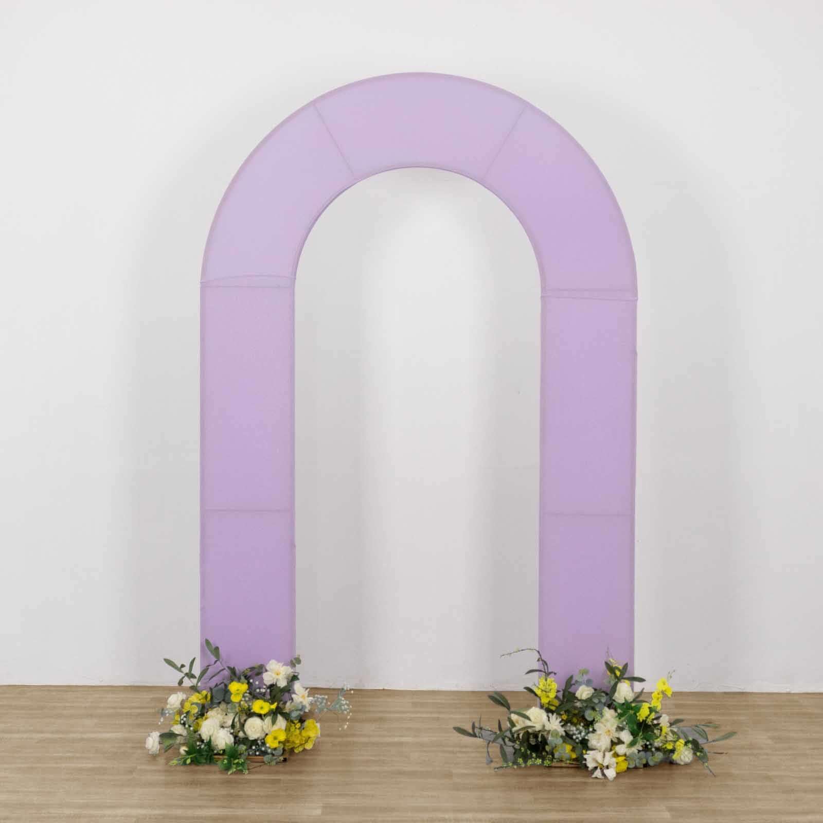 Efavormart 7ft Lavender Spandex Fitted Open Arch Backdrop Cover, Double-Sided U-Shaped Wedding Arch Slipcover