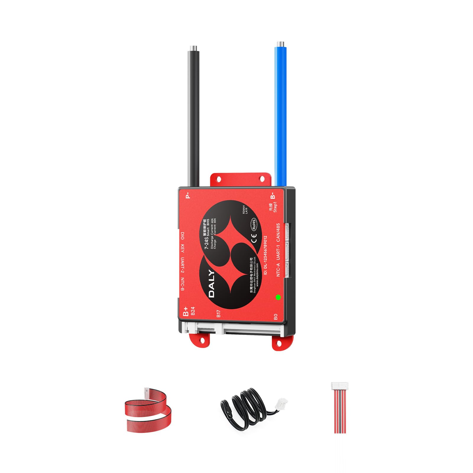 DALY BMS 24V-84V 60A – Bluetooth integrato con RS485 e CAN, Sistema di gestione intelligente per batterie al litio (Li-ion, LiFePO4, LTO) da 7S a 24S