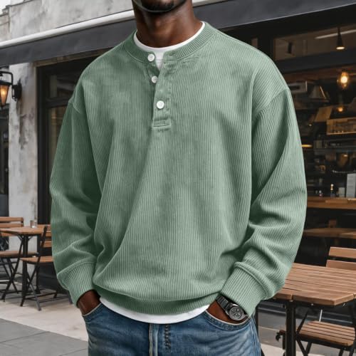Corduroy Henley Shirts for Men Long Sleeve Casual Pullover Fall Shirt - image 2