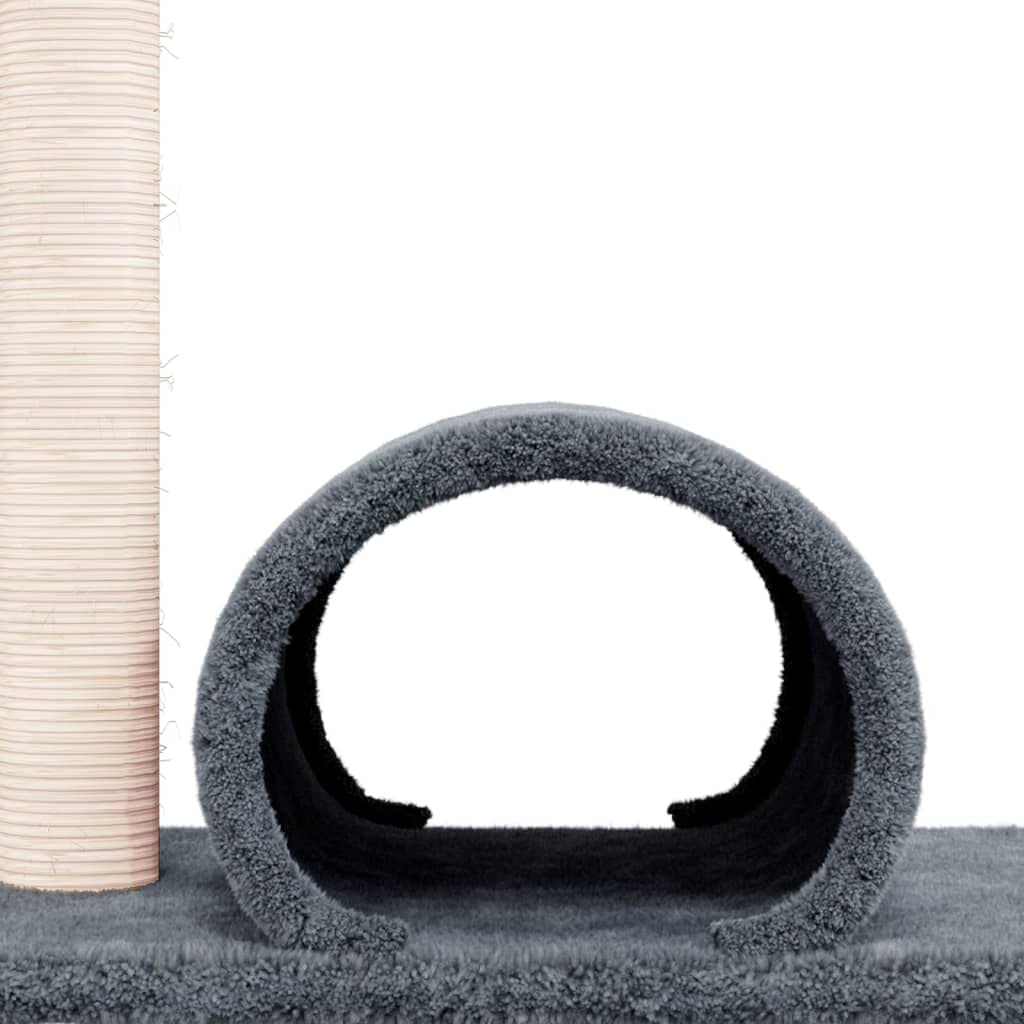 Kratzbaum mit Tunnel und Plattform Dunkelgrau 60x34,5x50 cm Sisal Kratzmöbel Katzenbaum Kletterbaum mit Höhle Liegefläche für Klettern, Kratzen, Schlafen und Spielen in Wohnung und Zimmer