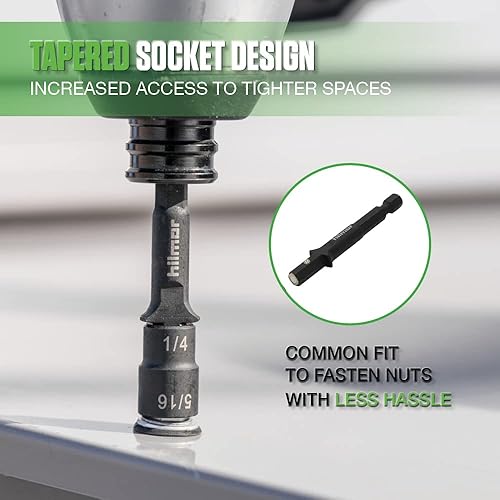 Miniatura 4 de Hilmor 1937881 Juego de destornilladores magnéticos reversibles de 2.75 pulgadas con tamaños de tuerca de 116 a 516 pulgadas, broca de acero de