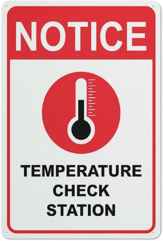 Notice Temperature Check Station Red Sign Metal Signs For Business Workplace Office Home Delivery Sign Road Garden Signs Gift For Women Men 8x12 Inch
