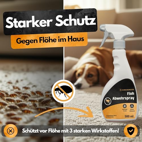 Schädlingsmeister Floh Abwehrspray - 500 ml - Flohspray für Wohnung und Möbel - Schutz mit Eukalyptus & Chrysanthemum-Extrakt - Flohmittel für Wohnung - Flöhe bekämpfen - Floh Spray - Made in Germany