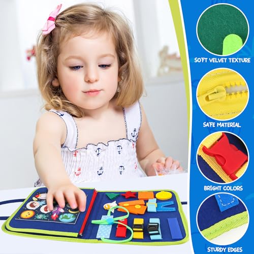 Image of Toddler Busy Board, Montessori Sensory Toys for Boys, 3-8 Year Old Girl Toddler Travel Toys, Educational Learning Activities Board for Motor Skills, Birthday Gifts for Airplane Car, Pink