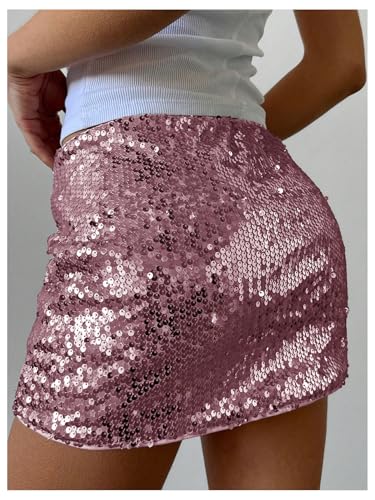 SweatyRocks Women's Sequin Mini Skirts Ruched Low Rise Sparkly Night Out Party Skirts2