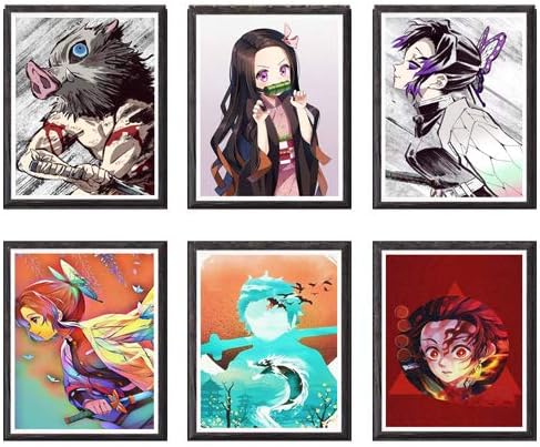 Lord Slayer Set of 6 Pieces Anime Art Prints Tanjiro Nezuko Inosuke Manga Anime Art Prints for Decoration,No Frame