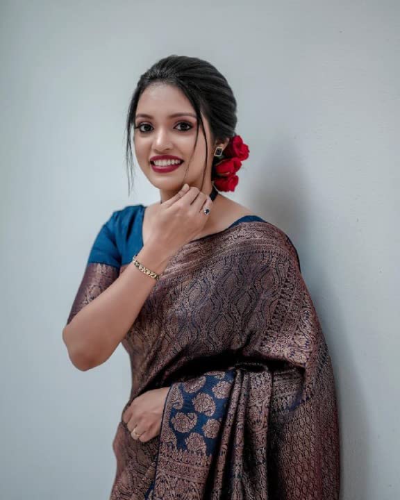 Image of Flosive Women's Present Banarasi Soft Lichi Silk Saree Beautiful Jacquard Rich Pallu Design Work Zari Woven Kanjivaram Silk Style Saree With Soft Lichi Silk Blouse Piece Ayn Royal Mix