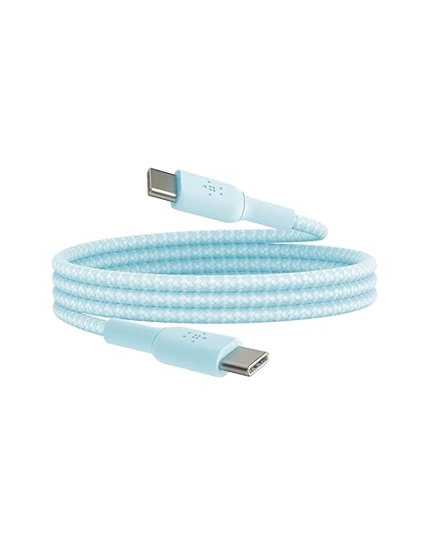 Belkin BoostCharge Braided USB-C to USB-C Cable (1M/3.3ft) for iPhone 16, iPhone 16 Pro, iPhone 16 Pro Max, Galaxy S25, S24, Galaxy Note, Pixel 9 & 8, iPad Pro, Nintendo Switch 2 & More - Blue