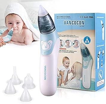 Aspirador nasal, Ultpeak® 2 en 1 limpiador de nariz eléctrico para bebé y removedor de cera del oído con 4 boquillas de lechón reutilizables para recién nacidos, niños pequeños y bebés