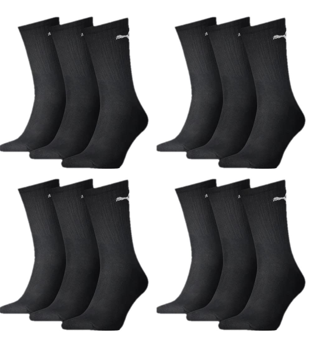 PUMA Unisex Crew Socks skarpety sportowe z podeszwą z frotte, 12 par, czarne, 200-43/46, czarny, 43-46 EU