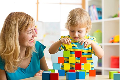 Deluxe 50 Piece Hand-Crafted Wooden Building Blocks Set with Carrying Container - Hardwood Plain & Colored Wood Playing Toy Blocks for Boys & Girls - Durable Stacking Blocks for Toddlers Preschool age - Thumbnail 7