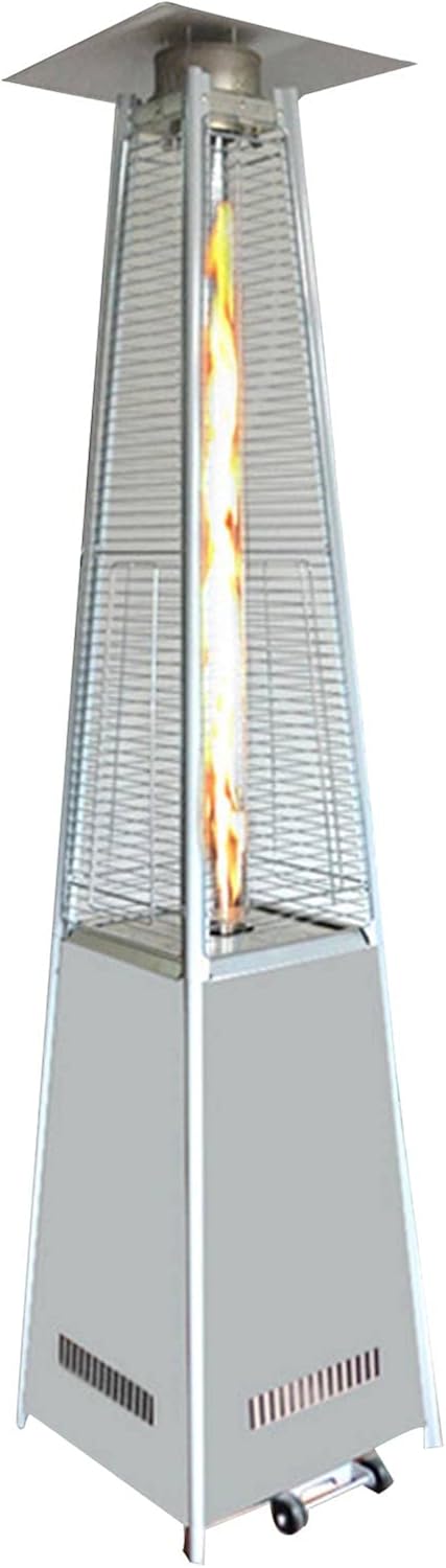 48000BTU Outdoor Patio Heater Pyramid Propane Heaters for Patio with Wheels Gas Heater with Cover for Indoor Use and Outdoor Use Black Silver