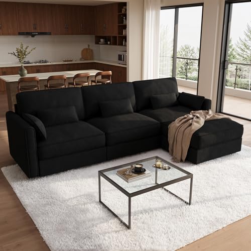 119.3 Inch Oversized Sectional Couches for Living Room | Extra-Deep Cloud Couch with Solid Wood Frame | L-Shaped Couch with Water-Proof Fabric for Big Family | Black