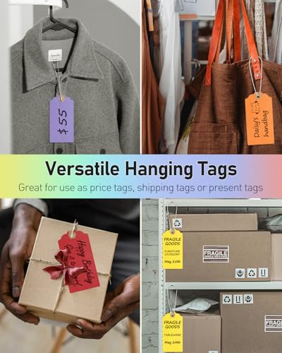 Uniclife 72 Stück leere Versandetiketten mit elastischer Schnur befestigt Karton Papier Hang Tags mit verstärkter Öse große Kennzeichnung Tags Preis Tags Inventar Label Tags, Regenbogenfarben