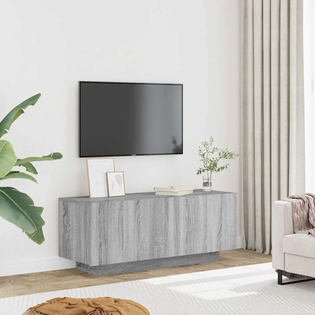 Mueble de TV LED 100 cm Armario para Televisión Consola Multimedia de TV Moderna para Salón, Comedor, Dormitorio-Gris sonoma-100x35x40 cm
