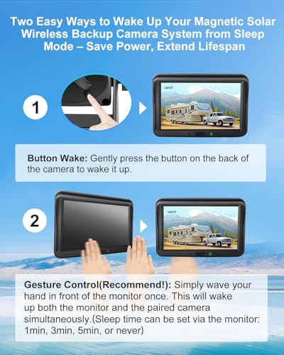 Image of AI Magnetic Solar Wireless Backup Camera: Pedestrian & Vehicle Detection, 1-Min Install, No Wiring /Drilling, Gesture Control, Night Vision, 5 inch 1080P Monitor for RV, Trailer, Truck, Motorhome, Camper