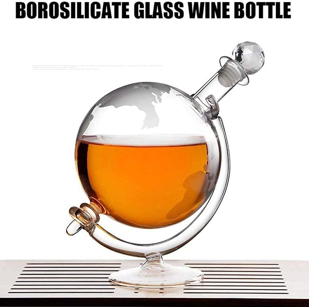 Weinkaraffe Großer Globus Dekanter 1000Ml Glas Weltkarte Globus Whisky Dekanter Weinkaraffe Auf Wiege Mundgeblasenes Geätztes Glas Getränke Karaffe Für Tequila Alkohol Ideen