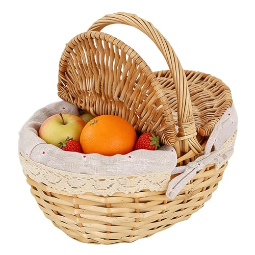 Panier en Osier pour Pique-Nique | Contenant Rustique avec Couvercle | Panier en Osier Artificiel pour extérieur | pour Garde-Manger, Dortoir, Randonnée, Salle à...
