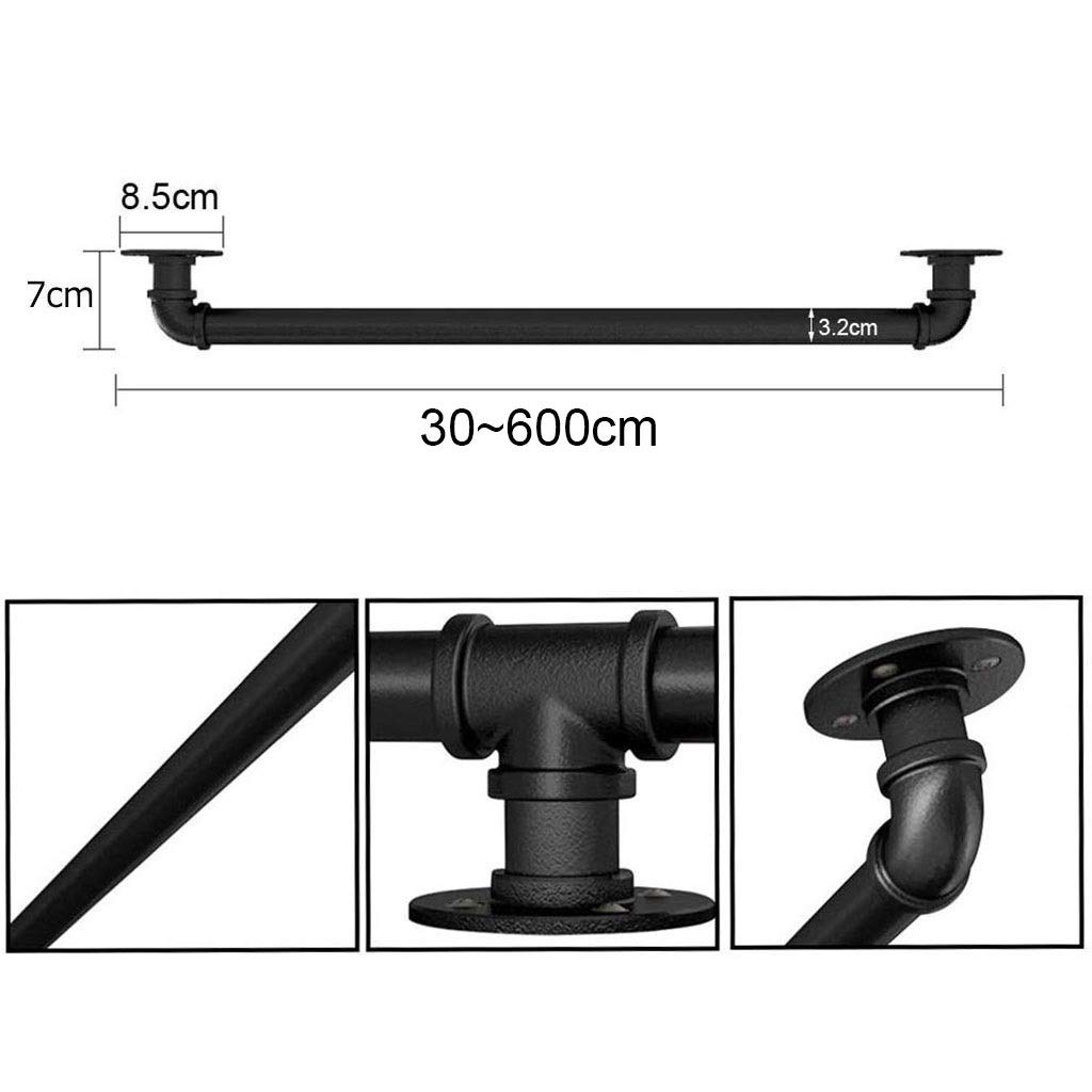 Metal Industrial Pipe Stair Handrail, Home Indoor and Outdoor Against The Wall Handrail Elderly Non-Slip Wrought Iron Support Railing Stairs Loft Porch Hand Rail, Black(330cm)