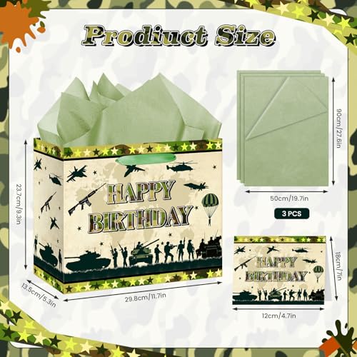 Woosytoo Camouflage Birthday Gift Bag Army Party Supplies Gift Bag With Wrapping Paper And Card Large Camouflage Birthday Party Wrapping Paper Bag With Handle Army Camo Party Decorations For Boys Girls Teen thumb #1