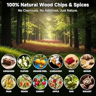 ComboJoy 12 Flavor Cocktail Smoker Wood Chips Gift Set for Men - Cinnamon, Cloves, Orange Peel, Cardamom, Rose, Ginger, Pear, Peach, Cherry, Apple, Oak, Walnut for Whiskey/Bourbon/Drinks Smoke Gun