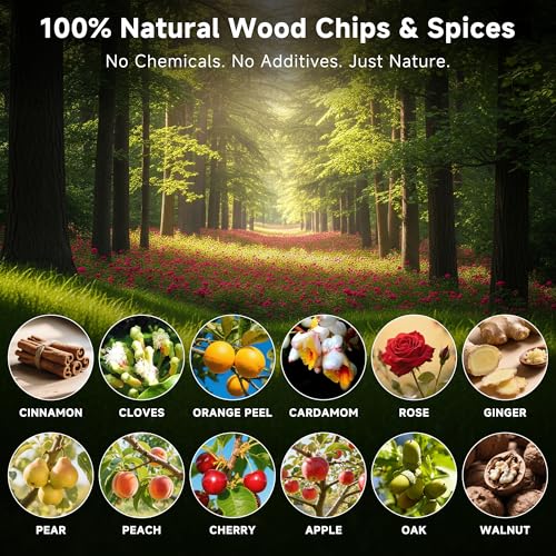 ComboJoy 12 Flavor Cocktail Smoker Wood Chips Gift Set for Men - Cinnamon, Cloves, Orange Peel, Cardamom, Rose, Ginger, Pear, Peach, Cherry, Apple, Oak, Walnut for Whiskey/Bourbon/Drinks Smoke Gun - Thumbnail 4