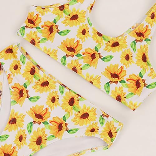 Girls Summer 𝐇awaiian Swimming Bathing Suit Cute Sunflower Print Bikini Swimsuit Strap Top & Bottoms 2-Piece4