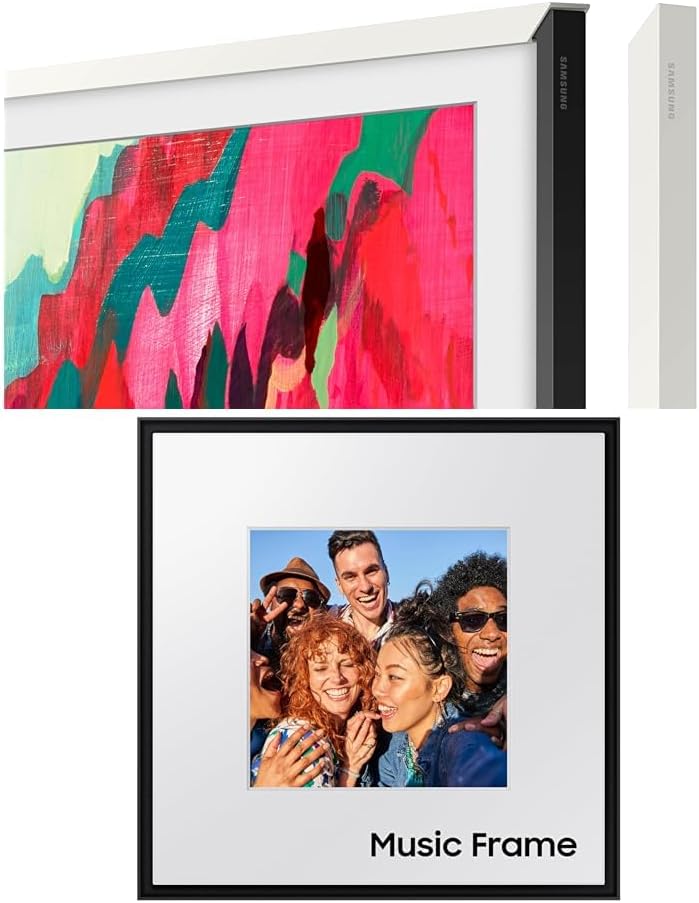 Samsung 65” The Frame Customizable Bezel (2025 Model), Magnetic, VG-SCFF65WTBZA, Modern White LS60D Music Frame Smart Speaker with Dolby Atmos Audio, Q-Symphony, HW-LS60D/ZA