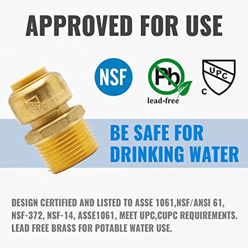 Sungator 1/2 Inch Pushfit X 3/4 Inch Male Npt Reducer Adapter, No Lead Brass Push-To-Connect Plumbing Fittings To Connect Pex, Copper thumb #1
