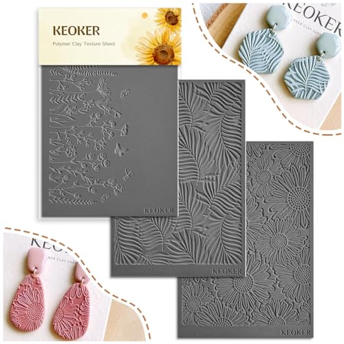 KEOKER Polymer Clay Texture Sheets, Clay Texture Mat for Making Earrings Jewerly, Polymer Clay Earrings Tools (A+B+C)