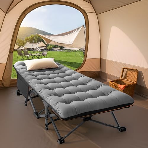 Image of ABORON Camping Cot for Adult 28 inch Extra Wide, 2PK Heavy-Duty 1200D Oxford Cot for Sleeping, Portable Folding Camp Bed with Mat & Carry Bag