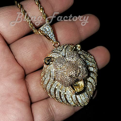 Brass Lion Head Pendant Micro Pave Stones Hip Hop Jewelry & 18" 20" 24" Rope Chain Necklace2