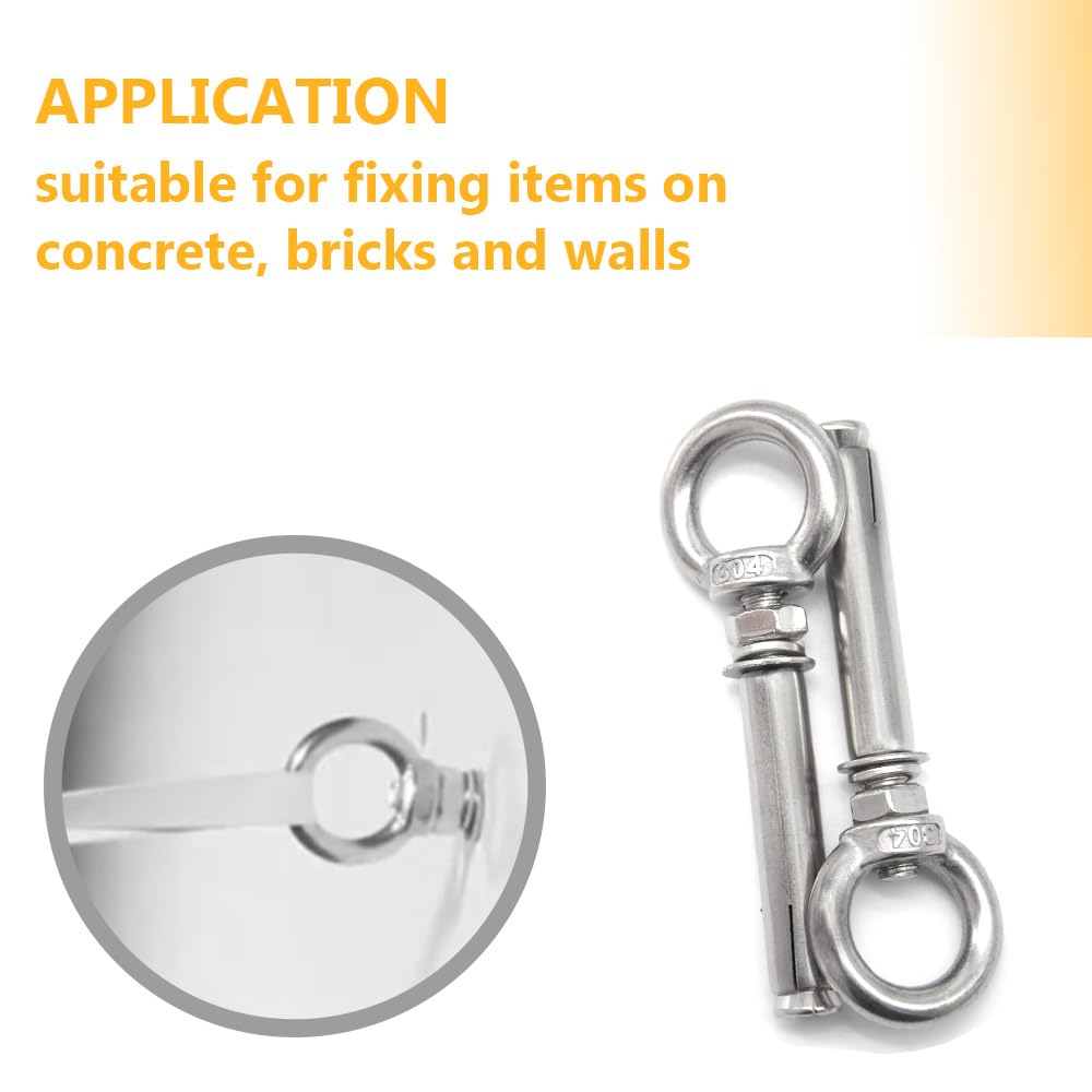 5Pcs Concrete Eye Bolt M8x80mm Expansion Eyebolt Eye Nut Screw with Ring Expansion Screw Anchor Lifting Ring Stainless Wall Closed Hook Anchors for Engineering (PZ/M8*80)
