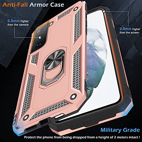 Image of Case for Samsung Galaxy S21 5G Case Heavy Duty with Built in Screen Protector Hard Armor Military Anti-Fall Bumper Cover for Samsung S21 5G 6.2 2021 Phone Cases with Magnetic Ring Kickstand (Pink)