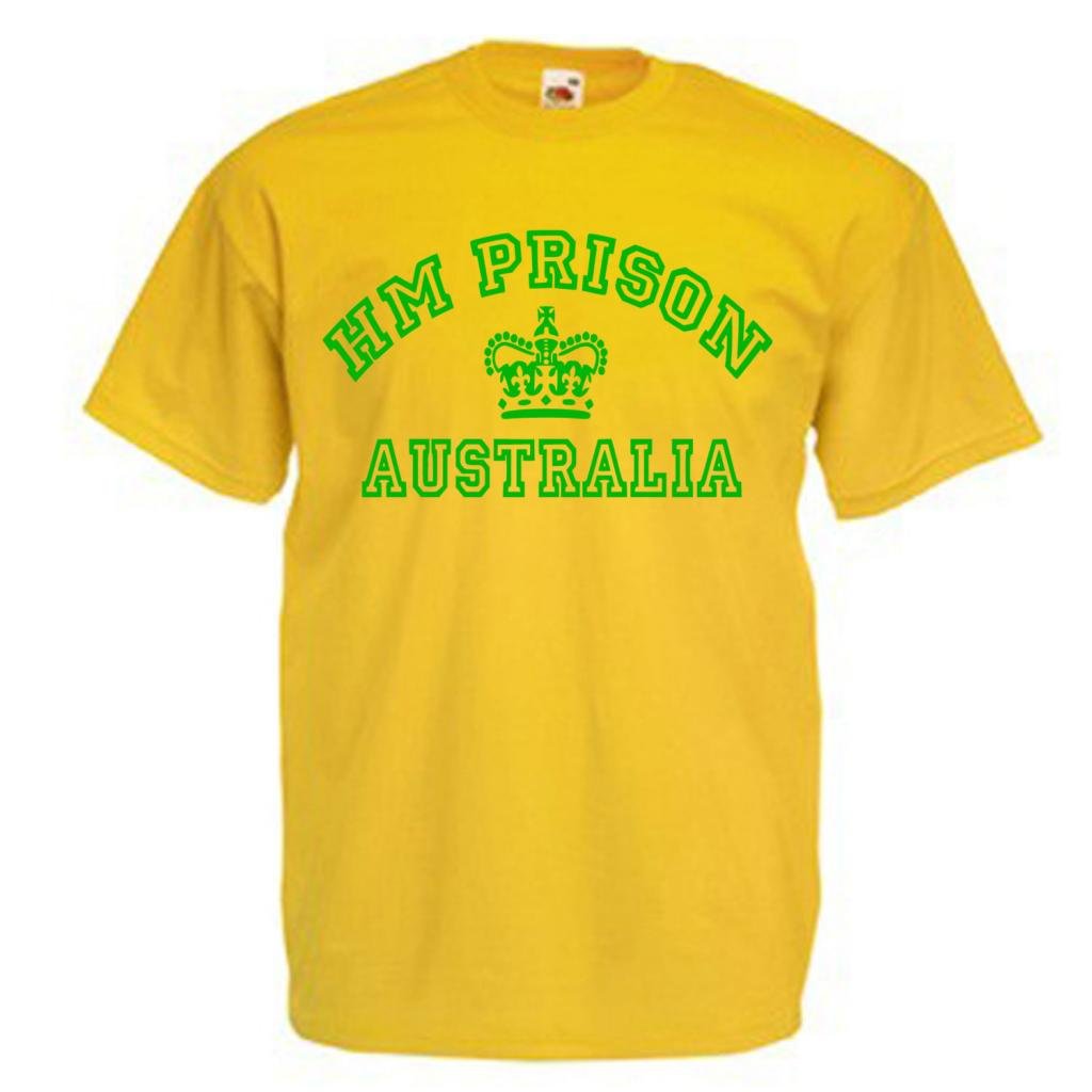 Shaniztoons Men's Yellow Hm Prison Australia T Shirt Xxl