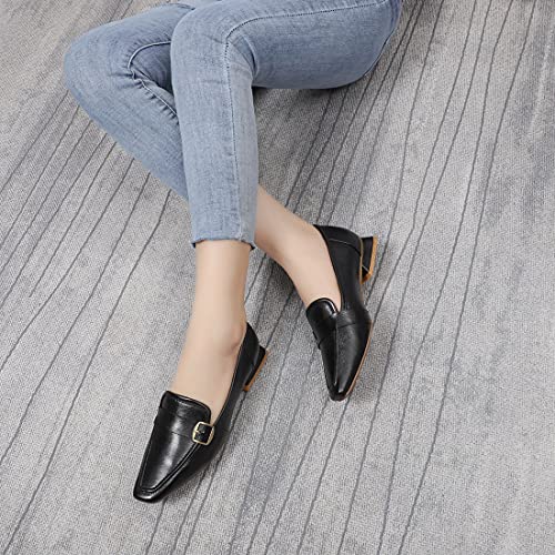 Image of Mona flying Women's Leather Square Toe Penny Loafer Slip on Office Flats