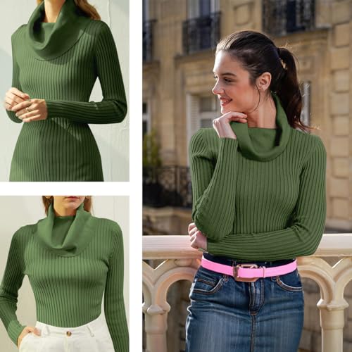 Image of v28 Women's Stretchable Cowl Neck Knit Long Sleeve Slim Fit Bodycon Sexy Sweater
