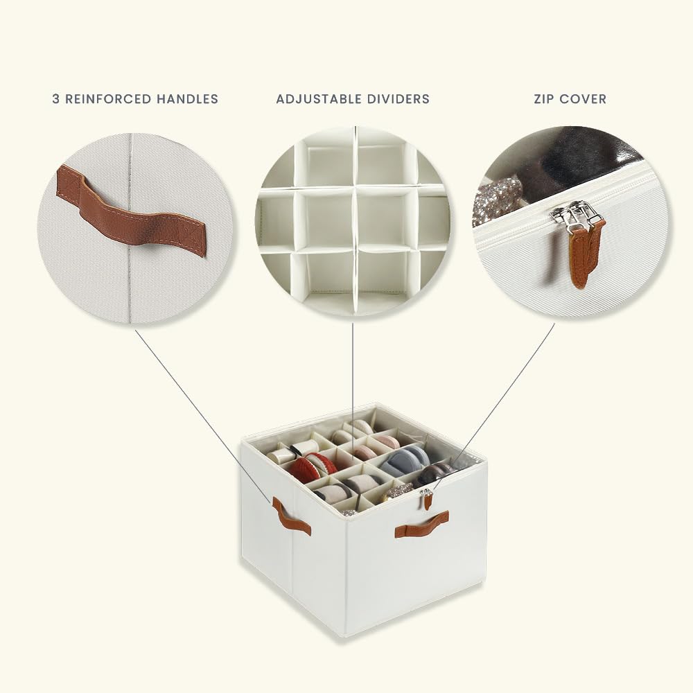 OrganiHaus Shoe Organizer for Closet and Entryway, Fits up to 16 Pairs, Large Shoe Storage Box, Collapsible Shoes Storage Bin, Shoes Container w/Reinforced Handles and Clear Cover - Off-White