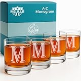 On The Rox (M-Monogram)- 4 Piece Set of 11 Ounce Engraved Heavy Base Rocks Glasses Elegant Glass-Multi-Purpose Beverage-Rocks Glass- Gift for any Occasion