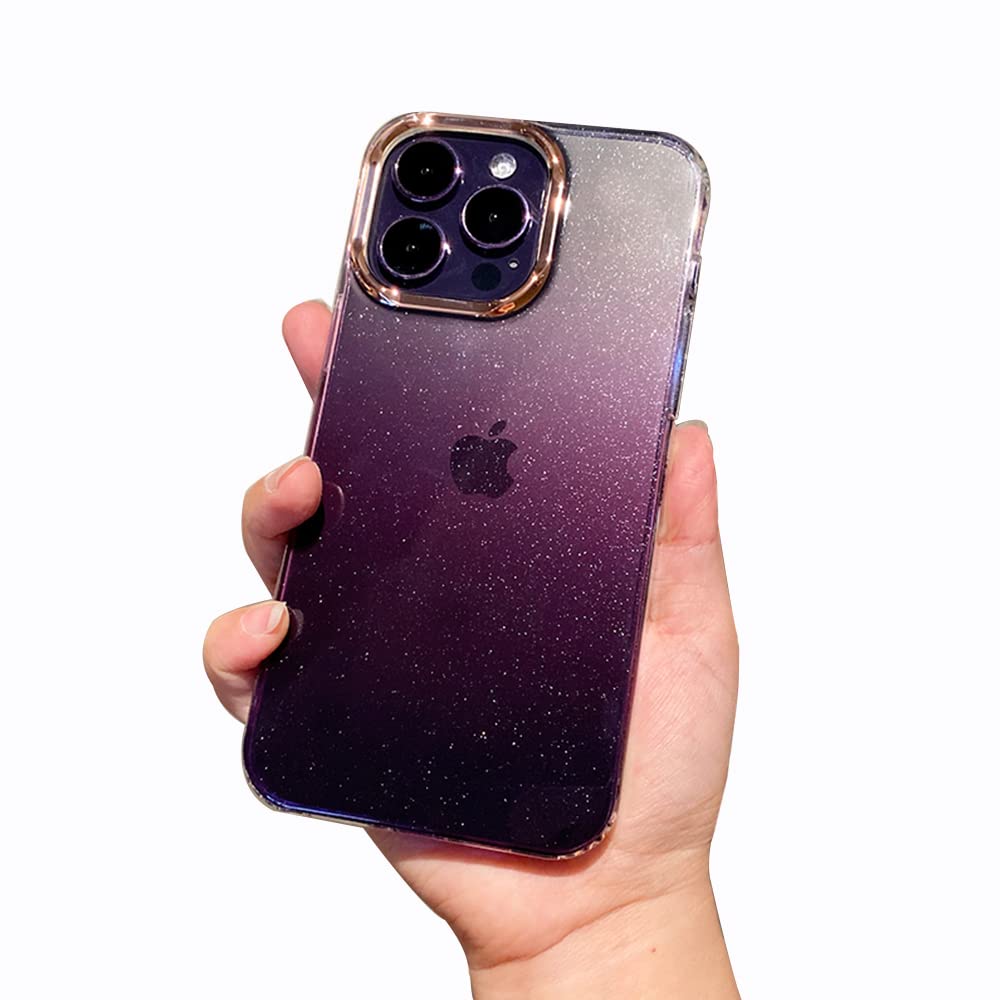 Bonitec Compatible with iPhone 14 Pro Case for Women, Gradient Glitter Bling Sparkle Luxury Crystal Clear Protective Case, Purple
