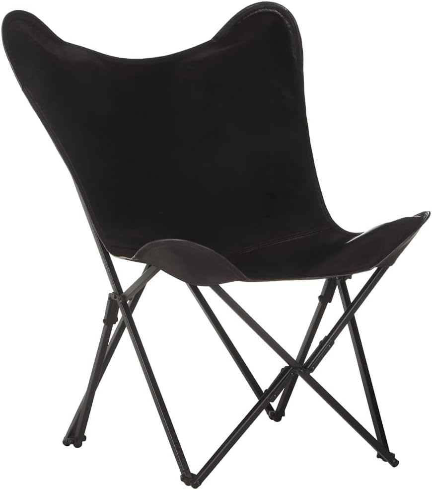 (Fast Delivery) Armchair Single Sofa Modern Comfortable Furniture for Living RoomClubBedroomIndoor/OutdoorBalconyGarden Foldable Butterfly Chair Black Real Leather